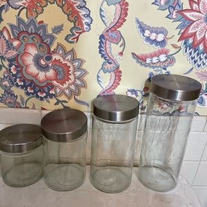 Mainstays Glass Storage Canisters with Stainless Steel Lids, 4 Piece Set